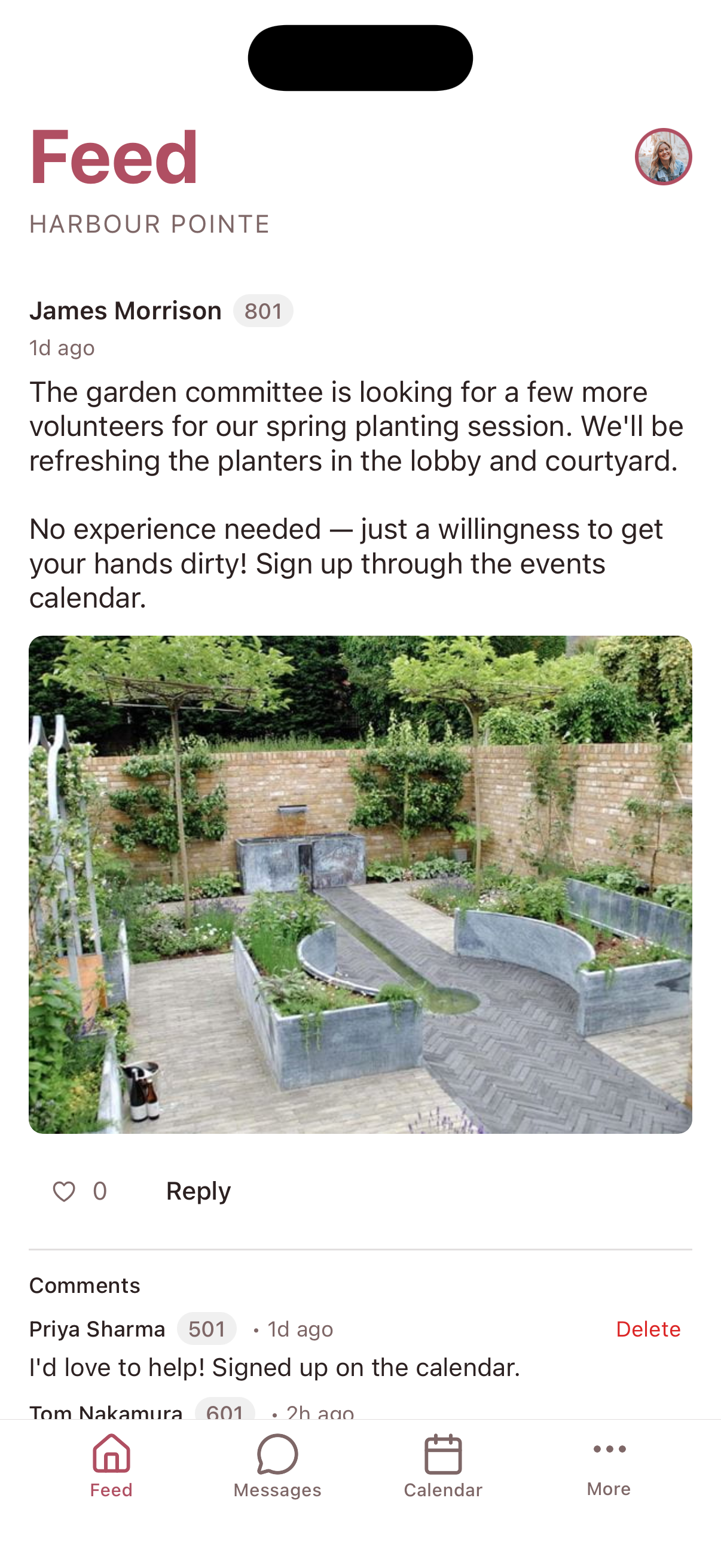 Mobile app community feed